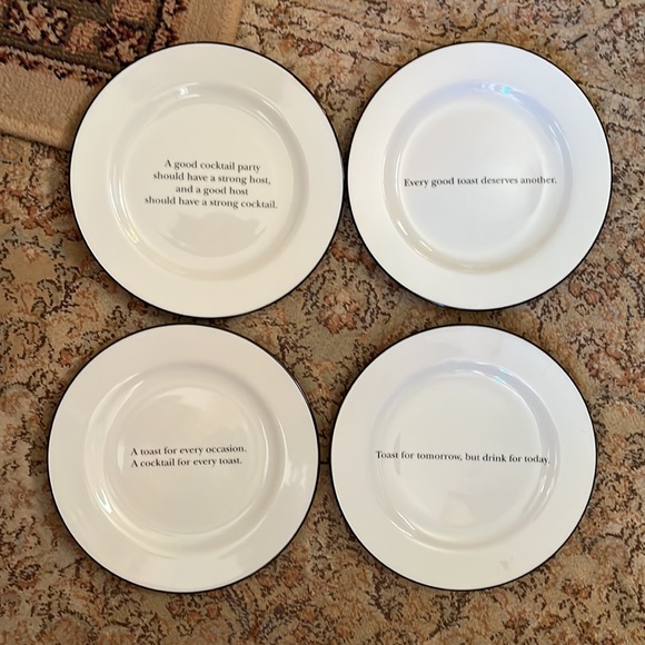 POTTERY BARN Cocktail Plate Set-of-4 White Porcelain Black "Cocktail Quotations" - Picture 3 of 15